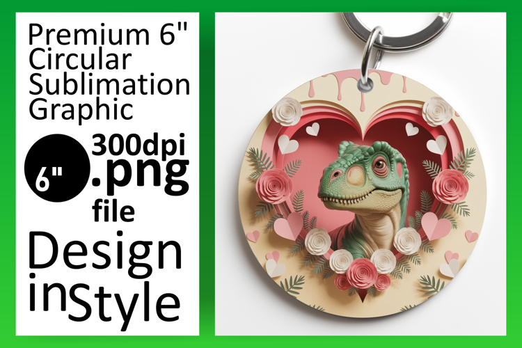 Sophisticated Circle PNG Keychain Artwork , Cute Dino