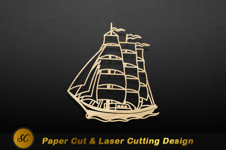 Wooden sailing ship silhouette boat maritime Laser cut