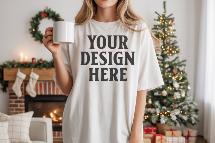 Comfort Colors 1717 White Christmas T-Shirt Mockup, Boho