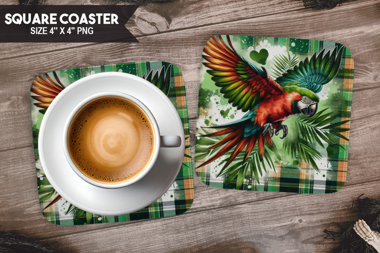 Parrot, Animal coaster, Buffalo Plaid Square Coaster PNG
