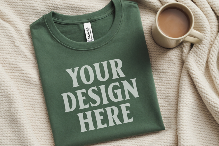 Christmas Bella Canvas 3001 Forest Green Folded Tshirt Mocku