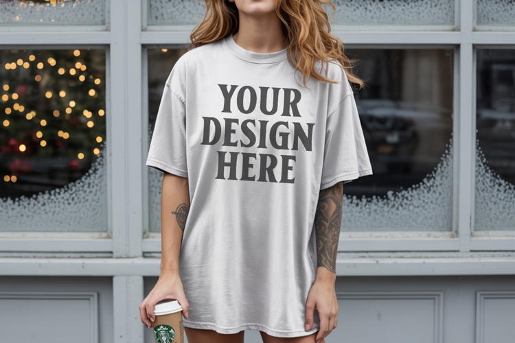 Christmas Comfort Colors 1717 White TShirt Mockup, CC 1717
