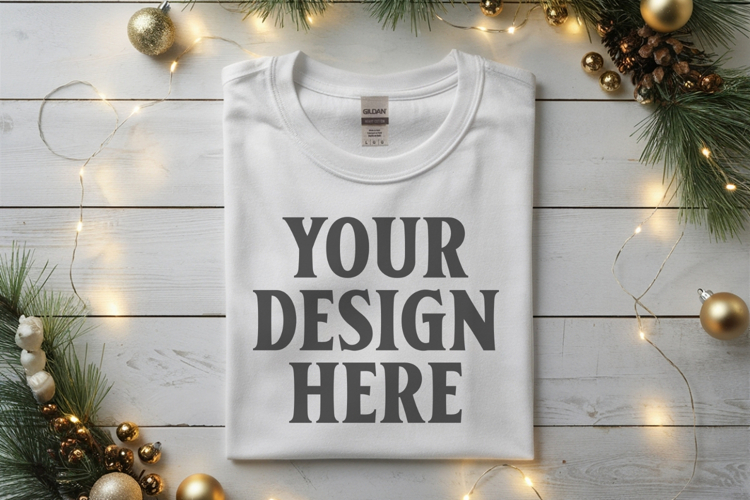 Gildan 5000 white Folded Christmas Mockup, G5000 mockup