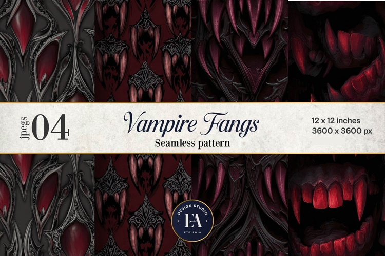 Vampire Fangs Pattern, Dark Gothic Teeth Digital Paper