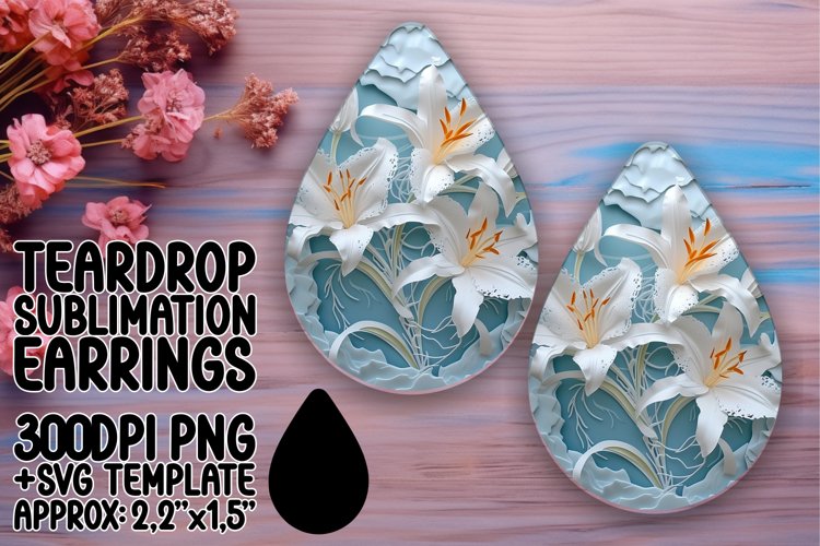 3D Floral Hole for Teardrop Earrings Sublimation Teardrop