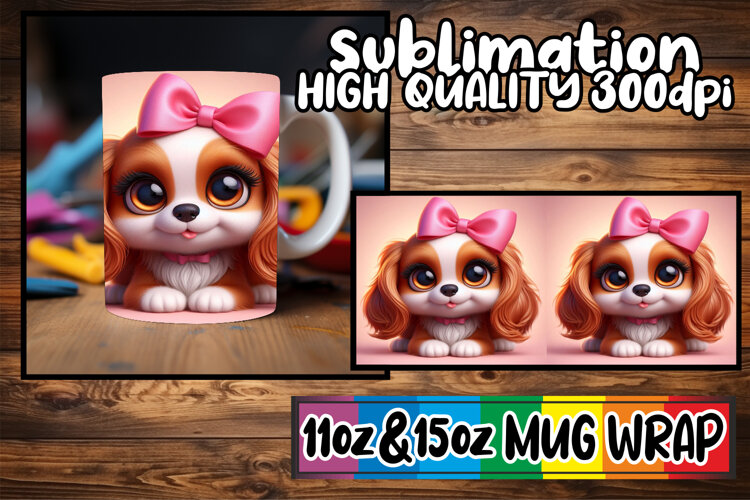 Enchanted days 11oz 15oz sublimation wrap, 3D Dog example image 1