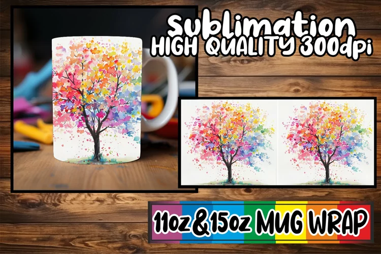 Vibrant Spring Breeze Mug Wrap - Colorful Tree