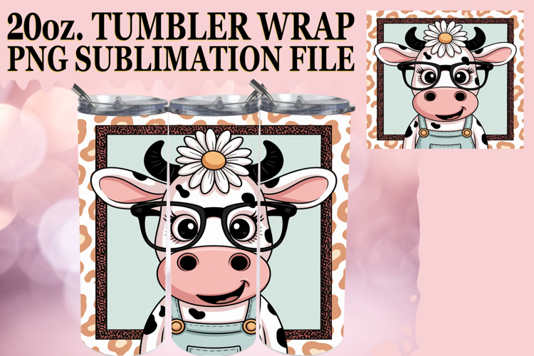 Sweet Sublimation 20oz tumbler wrap, Cute Cow
