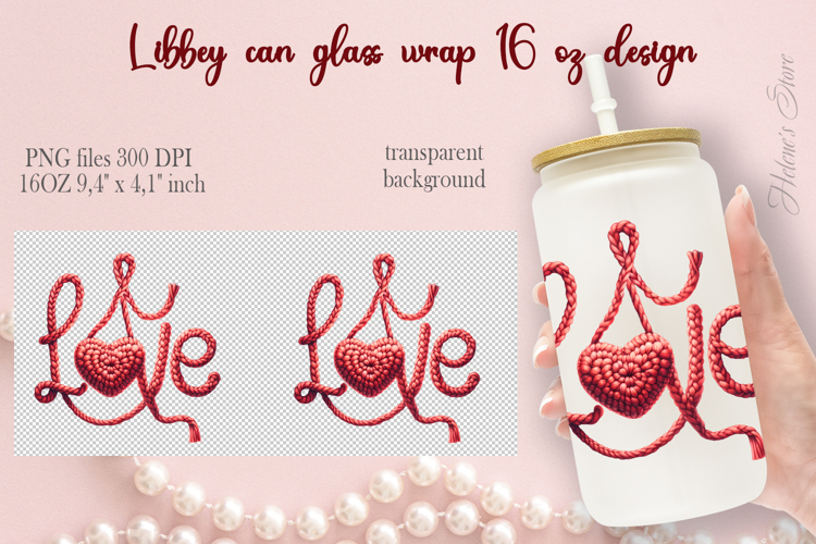 Red Valentine love Libbey Can Glass Wrap 16oz design png
