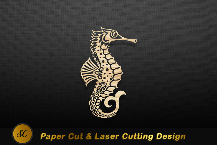 Ornate wooden seahorse laser cut design cutout Laser cut