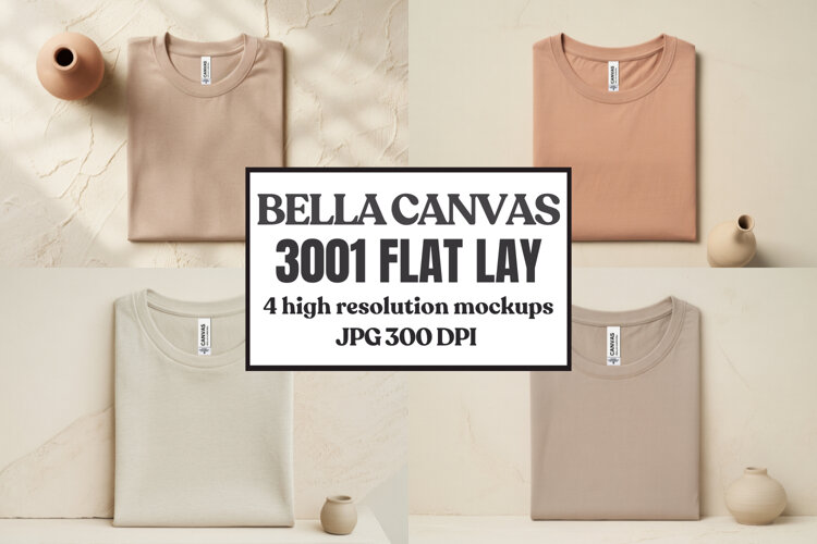 Folded Bella Canvas 3001 Flat Lay T-Shirt mockup example image 1