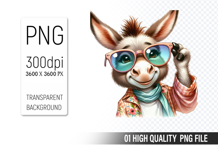 Cute Donkey, Animal Sublimation Clipart PNG