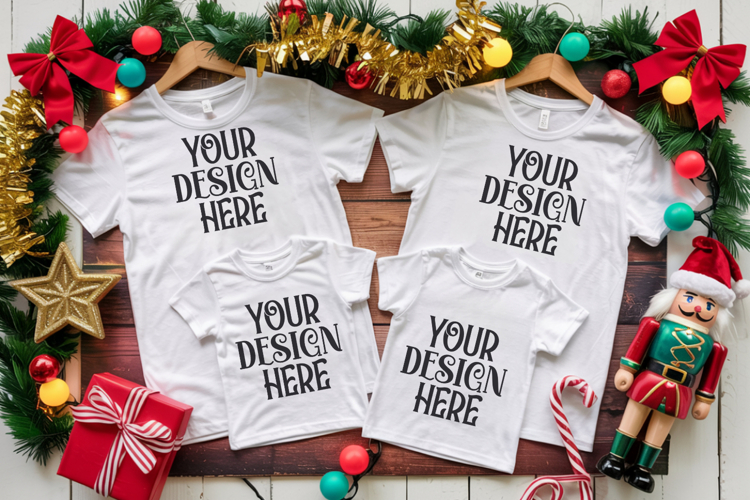 Christmas Family Matching Shirt Mockup | Cozy Boho Flat Lay
