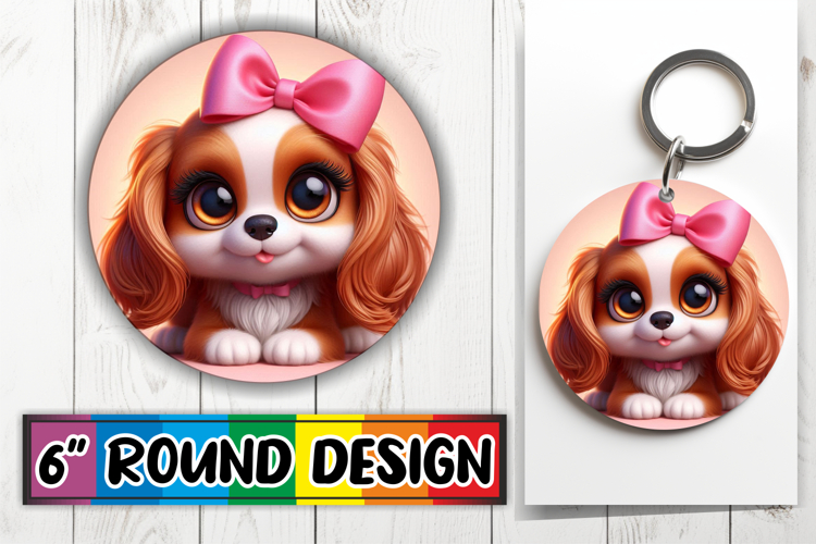 Cozy Round Keychain PNG Magic, 3D Dog