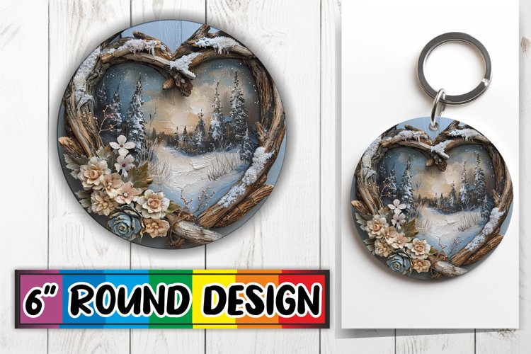 Holiday 3D Heart Frame Round Design Winter Scene