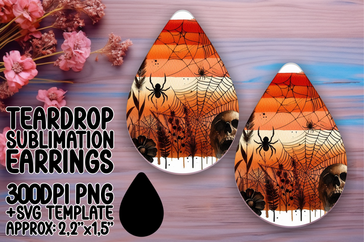 Artful Teardrop Earrings Artwork PNG , Halloween
