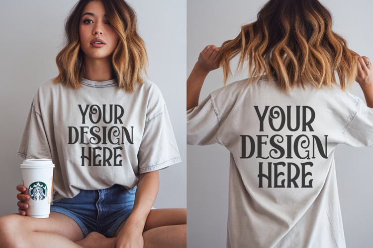 Ivory Comfort Colors 1717 Front & back T shirt Mockup