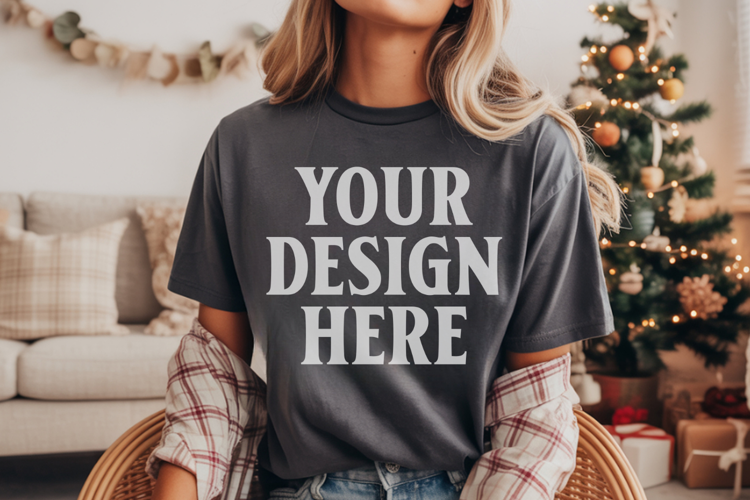 Comfort Colors 1717 Pepper Christmas T-Shirt Mockup, Boho