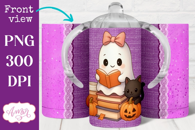 Cute Halloween sippy cup PNG, Cute ghost kids tumbler wrap