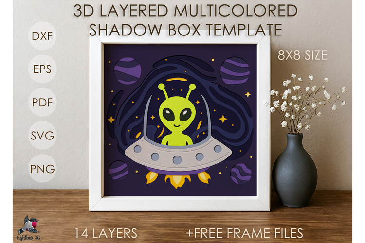 3D Alien Sci-Fi UFO Shadow box SVG Papercut template