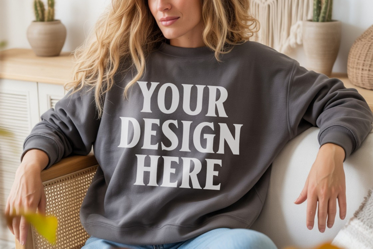 Dark Chocolate Gildan 18000 Crewnwck Sweatshirt Mockup, gild