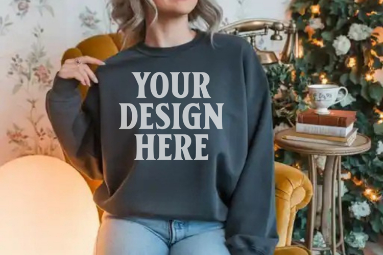 Gildan 18000 Dark Heather Mockup , Crewneck Sweatshirt Boho