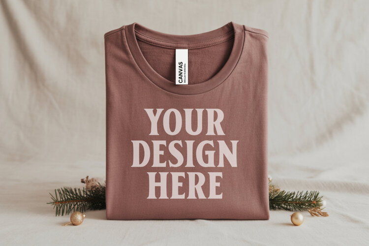 Christmas Bella Canvas 3001 Heather Dust Folded Tshirt Mocku example image 1