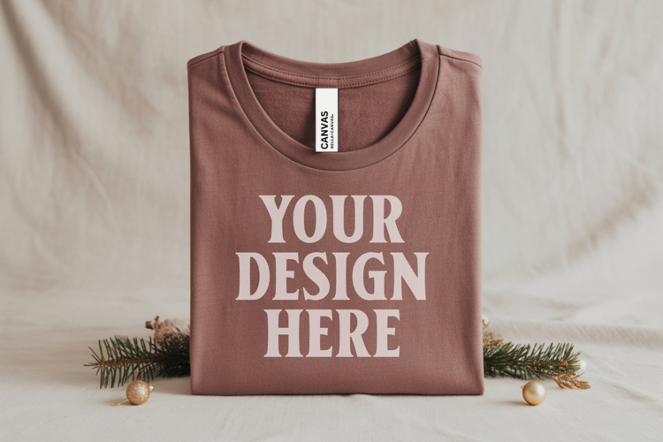 Christmas Bella Canvas 3001 Heather Dust Folded Tshirt Mocku
