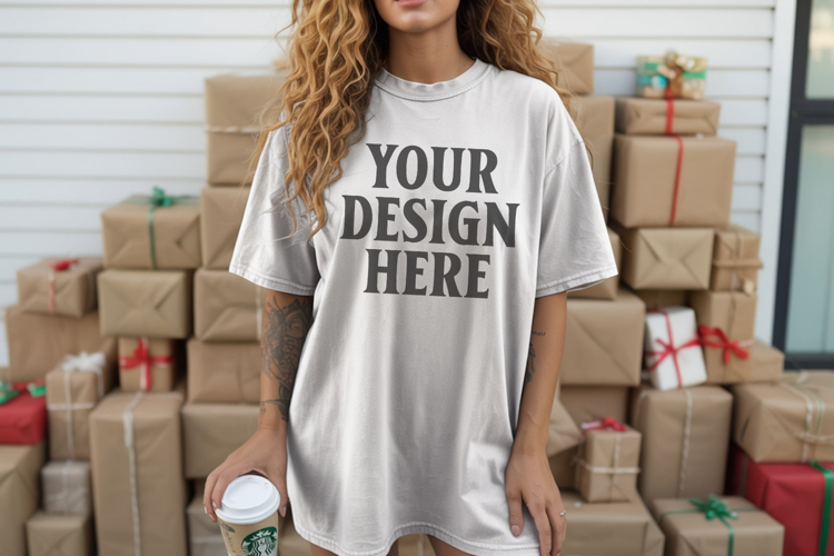 Christmas Comfort Colors 1717 White TShirt Mockup, CC 1717