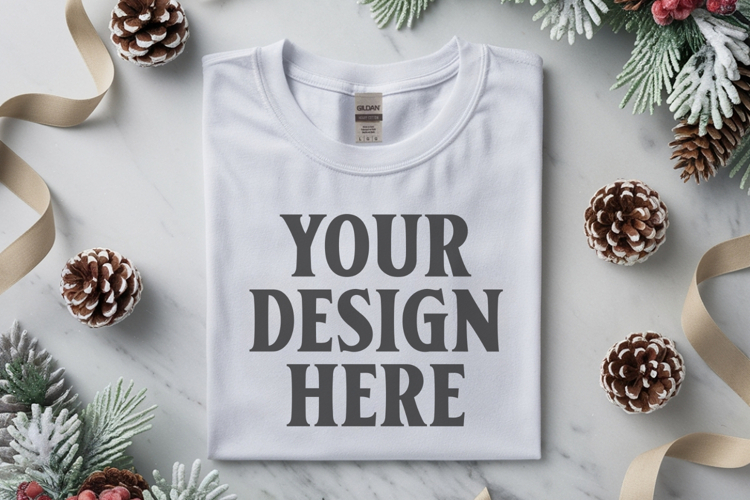 Gildan 5000 white Folded Christmas Mockup, G5000 mockup