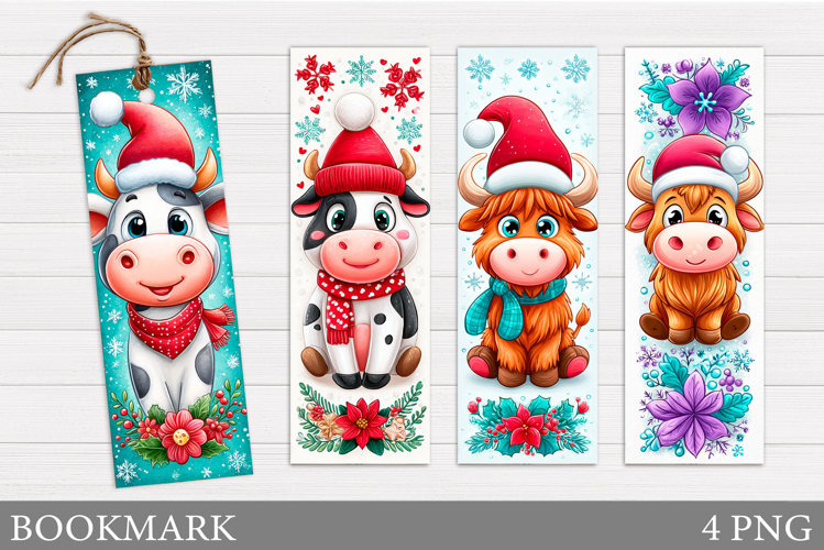 Christmas Cow Bookmark. Christmas Bookmark Sublimation
