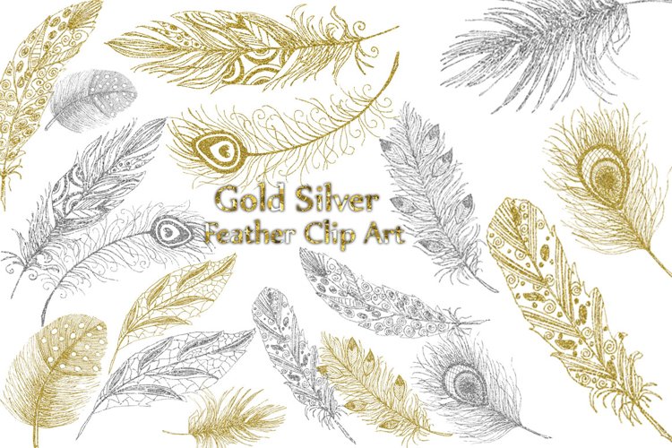 Gold Siver Feather clipart example image 1