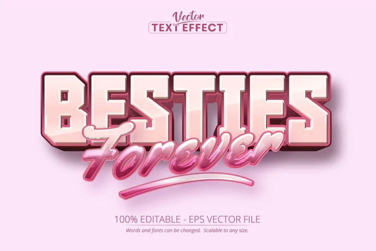 Cartoon text effect, editable besties forever text and comic