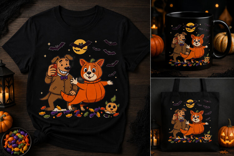 Halloween Dog & Pumpkin Costume PNG | Spooky Pet Clipart example image 1