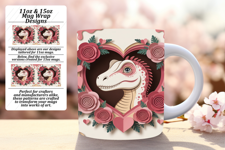 RADIANT PNG Mug Wrap Design 15oz , Cute Dino