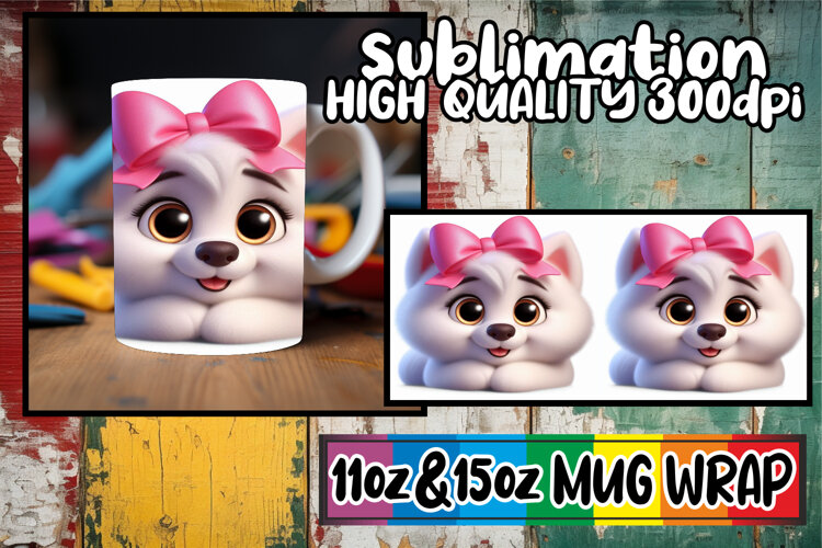 Blissful heart 11oz 15oz sublimation wrap, 3D Dog example image 1