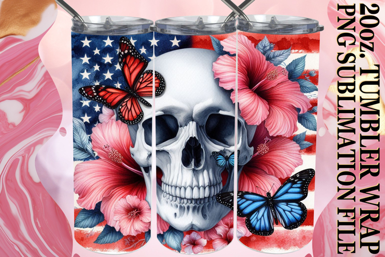 Joyful Whispers 20oz tumbler wrap, Skull USA