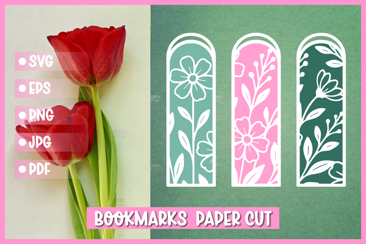 3 Floral Bookmarks Paper cut SVG Laser cut,Cricut,Silhouette