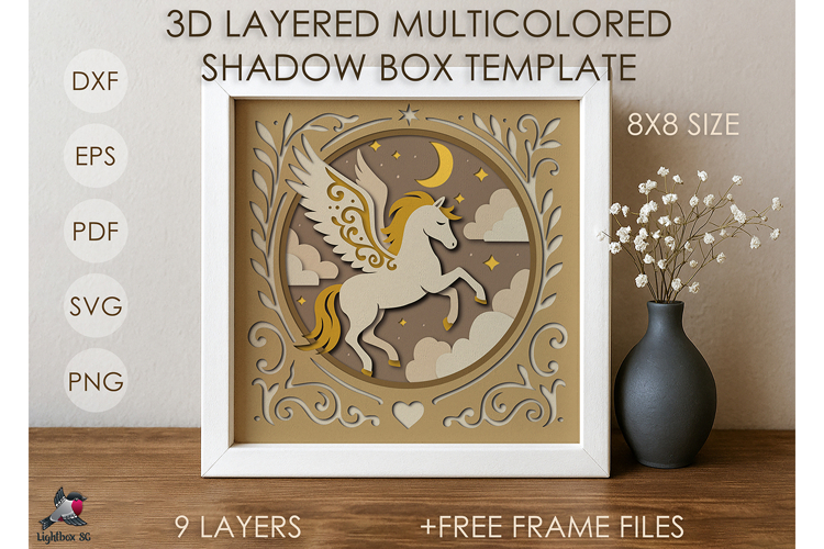 3D Fairytale Pegasus Shadow box SVG Papercut template
