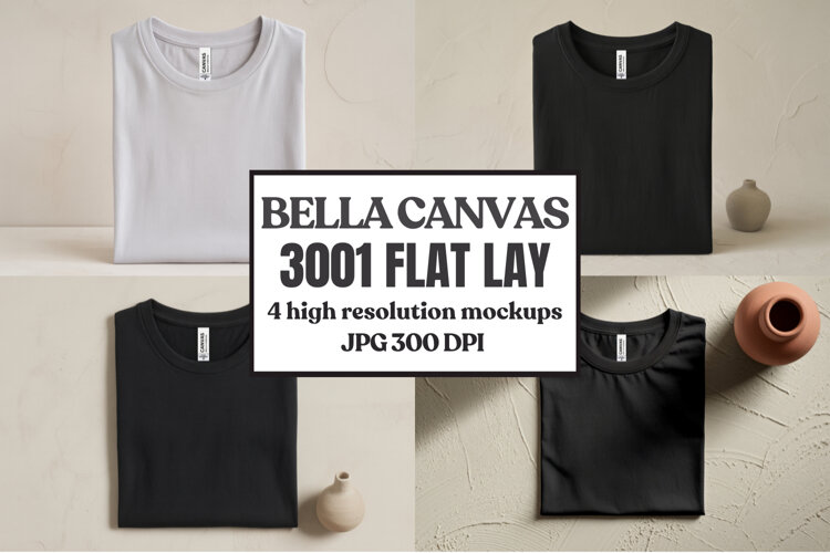 Folded Bella Canvas 3001 Flat Lay T-Shirt mockup example image 1