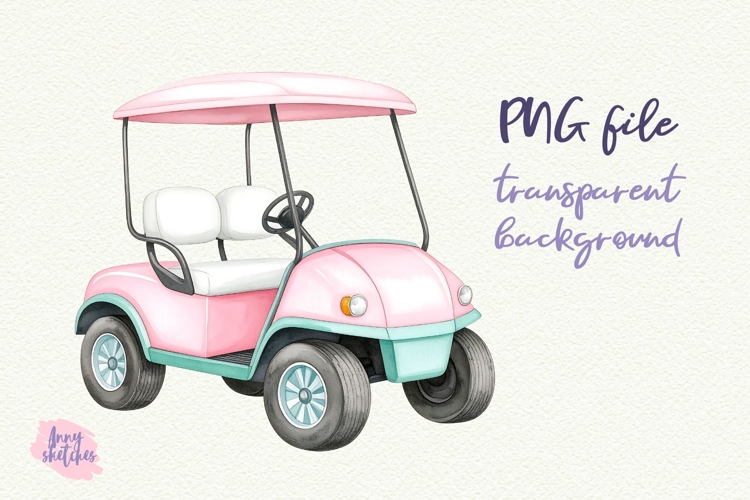 Cute Coquette Retro Golf Cart Vintage Pink Golf Club Clipart