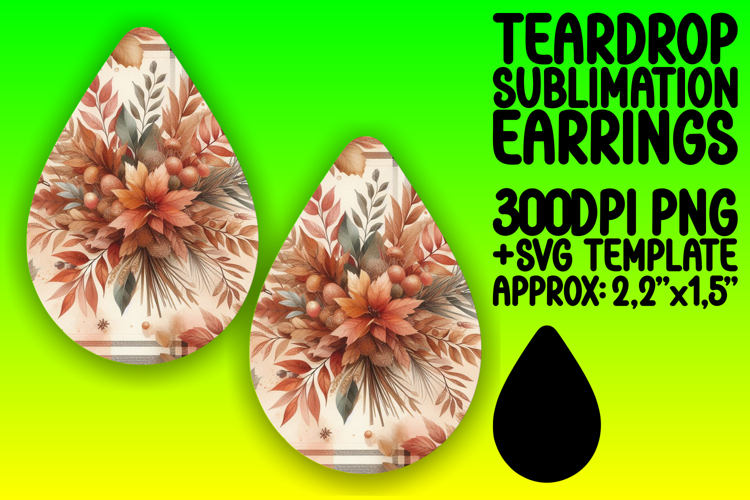 Artistic Teardrop Earrings Template PNG , Autumn Flower