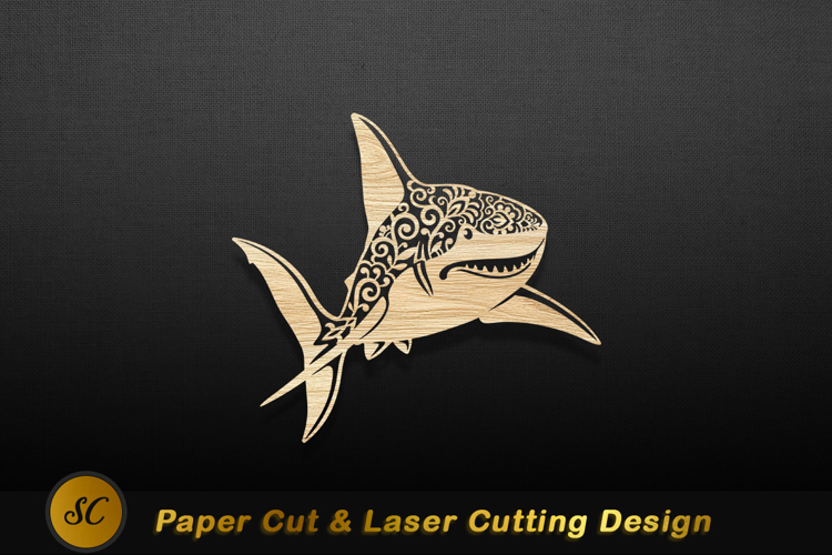 Ornate shark wood carving image Laser cut