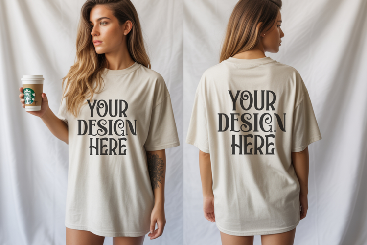 Ivory Comfort Colors 1717 Front & back T shirt Mockup