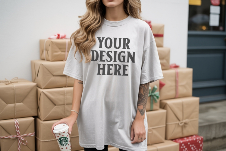 Christmas Comfort Colors 1717 White TShirt Mockup, CC 1717