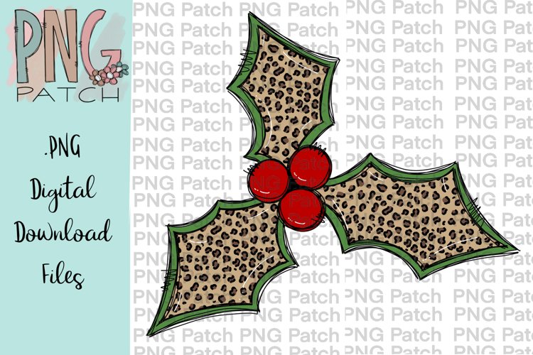 Leopard Print Holly Berry, Christmas PNG File, Sublimation example image 1