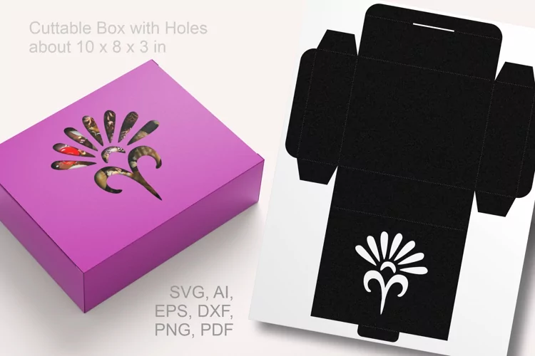 Cuttable Rectangular Gift Box with Flower Shape Holes SVG