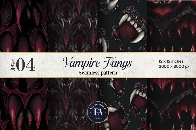 Vampire Fangs Pattern, Dark Gothic Teeth Digital Paper