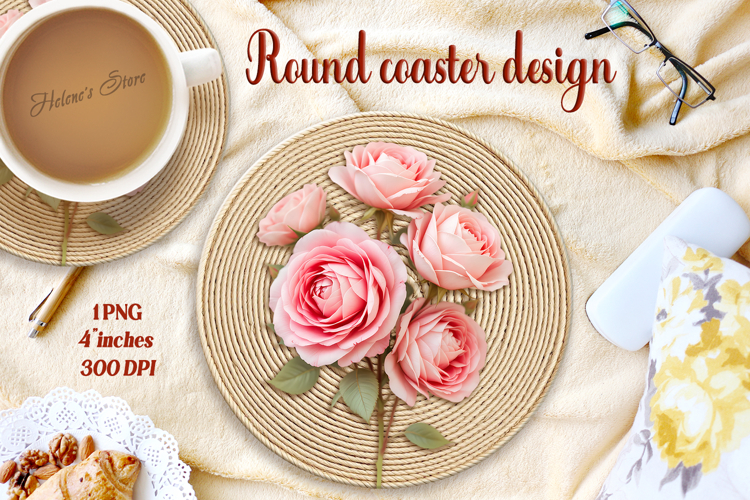 Delicate vintage floral round coaster sublimation design png