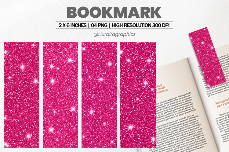 Dark Pink Glitter Bookmark PNG, Bookmark Sublimation